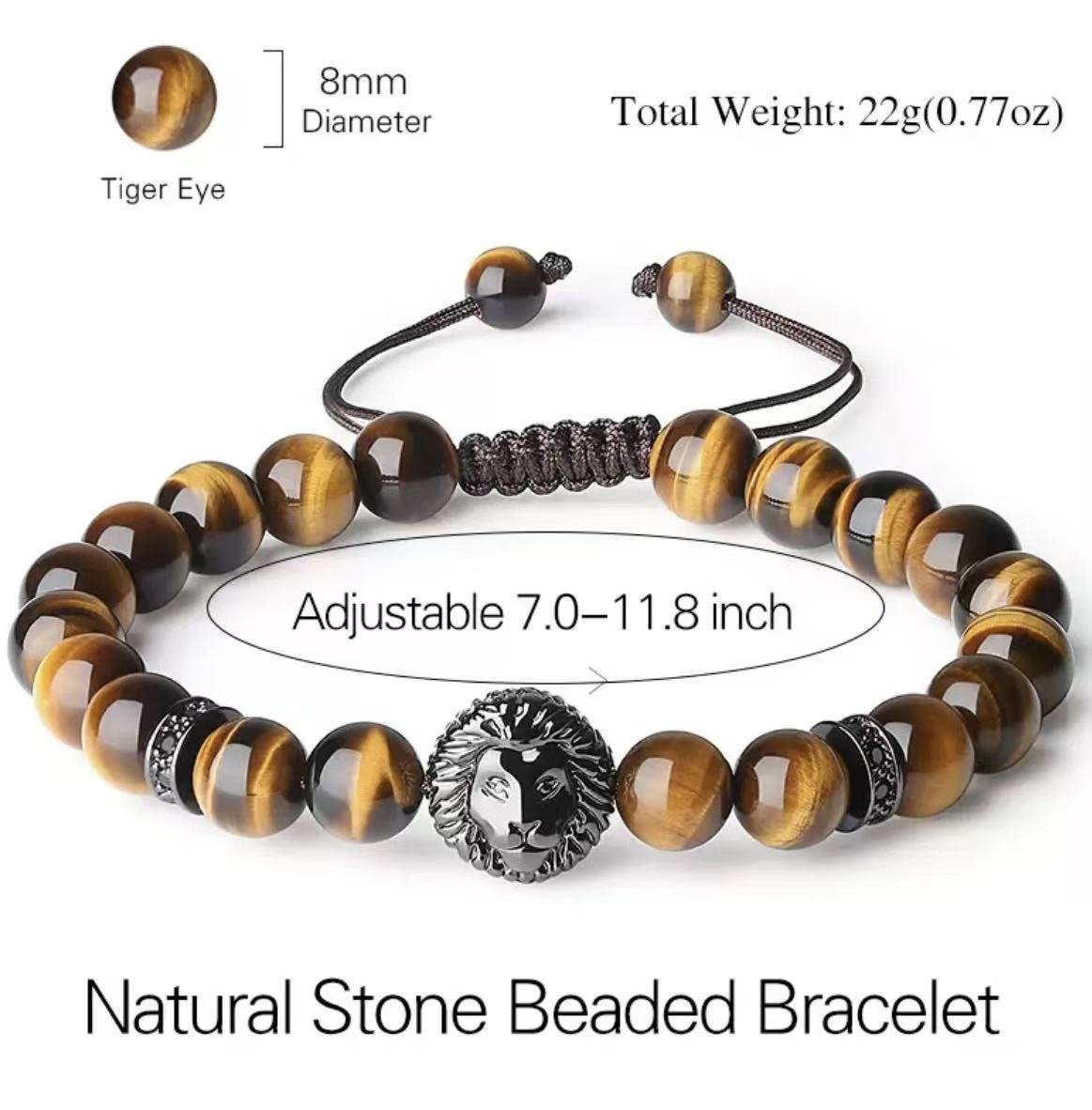 ICEGANG Natural Tiger's Eye Stone Men's Bracelet (Adjustable Size) - icegang.us
