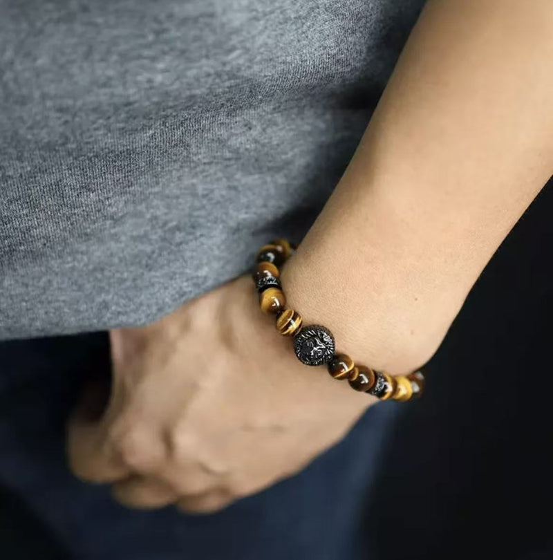 ICEGANG Natural Tiger's Eye Stone Men's Bracelet (Adjustable Size) - icegang.us