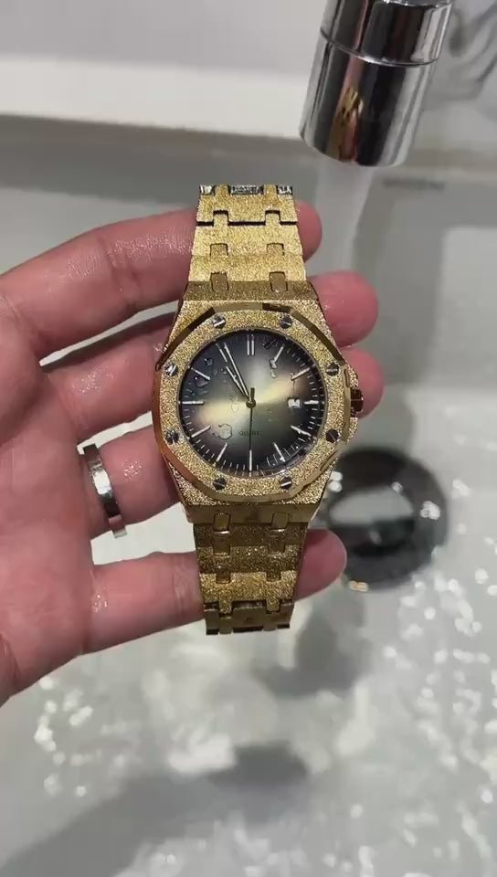 ICEGANG original salted egg yolk gradient frosted gold watch sun pattern gold watch unisex watch - icegang.us