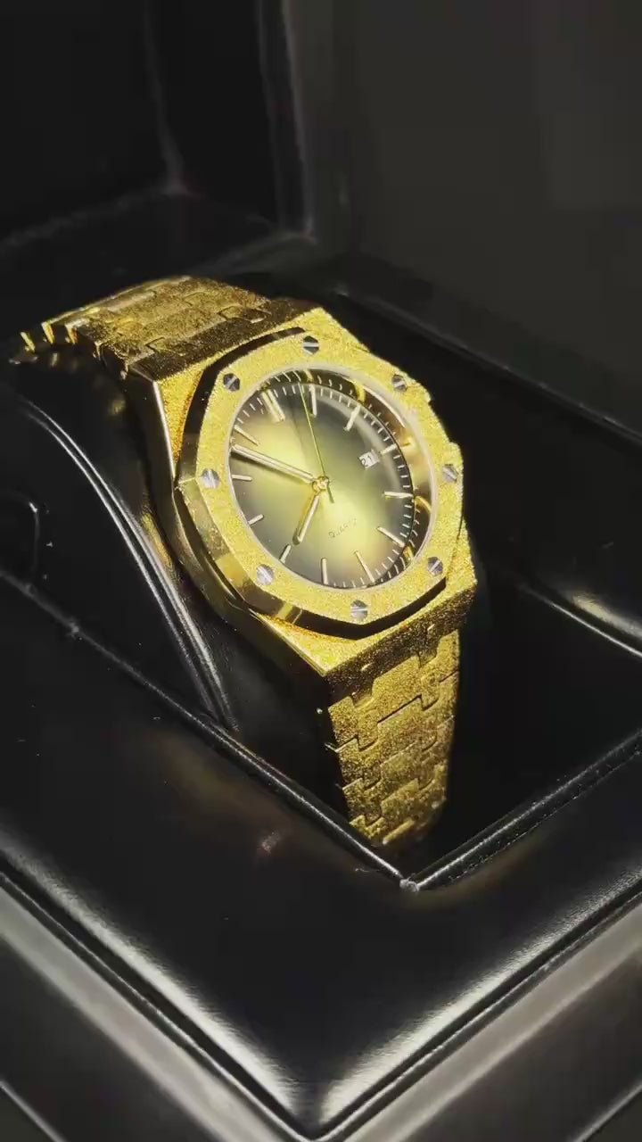 ICEGANG original salted egg yolk gradient frosted gold watch sun pattern gold watch unisex watch - icegang.us