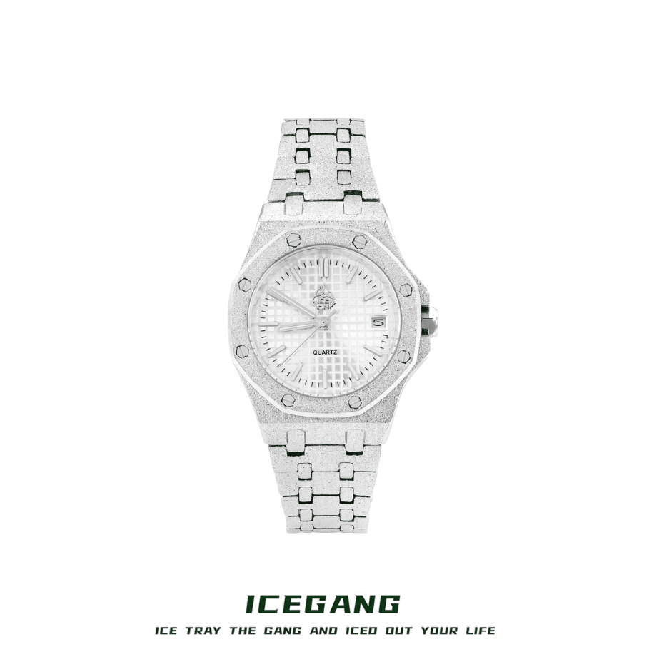 ICEGANG original waffle series moonlight white frosted gold watch