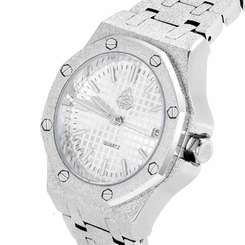 ICEGANG original waffle series moonlight white frosted gold watch