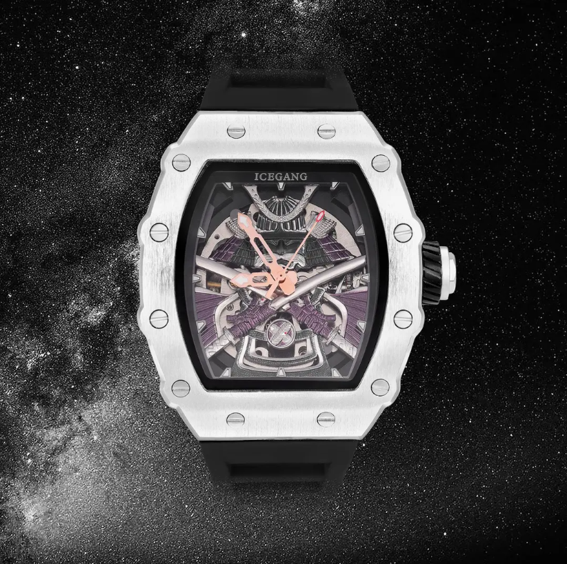 ICEGANG Chaos Warrior Silver Swordsman Mechanical Watch Unisex Automatic Movement Niche Barrel Watch Personality