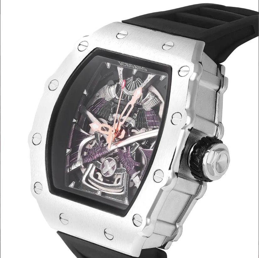 ICEGANG Chaos Warrior Silver Swordsman Mechanical Watch Unisex Automatic Movement Niche Barrel Watch Personality