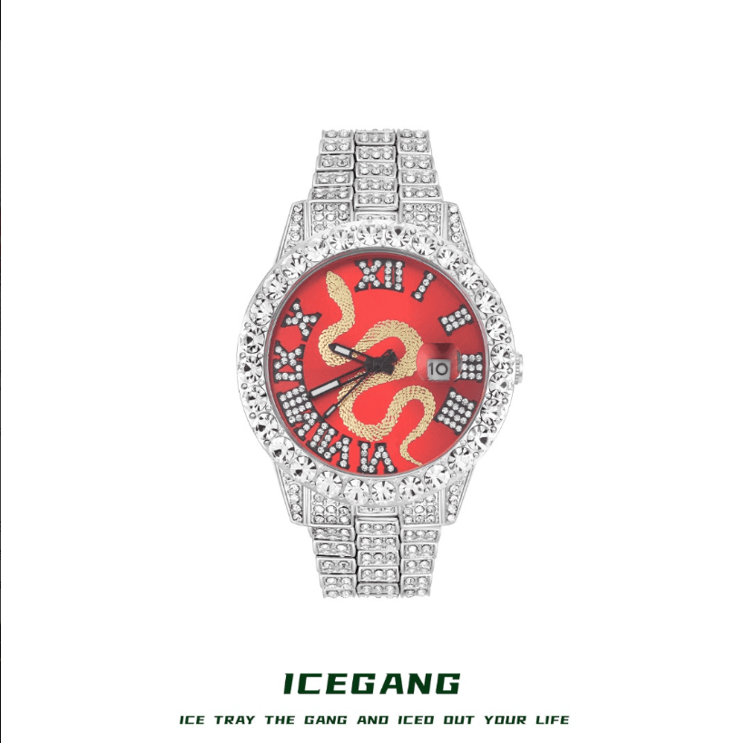 ICEGANG White and Red Snake Series Roman Diamond Watch Hiphop Trend Men and Women Couple Watch