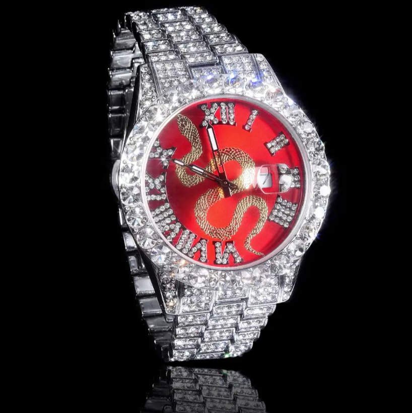 ICEGANG White and Red Snake Series Roman Diamond Watch Hiphop Trend Men and Women Couple Watch