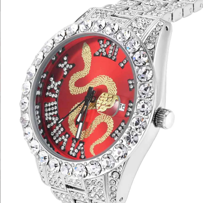 ICEGANG White and Red Snake Series Roman Diamond Watch Hiphop Trend Men and Women Couple Watch