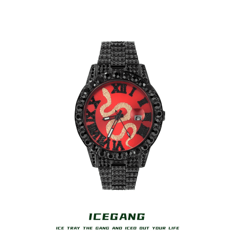 ICEGANG White and Red Snake Series Roman Diamond Watch Hiphop Trend Men and Women Couple Watch