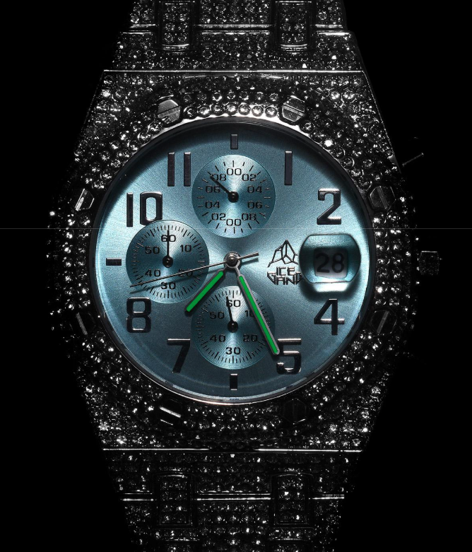 ICEGANG Maldives Blue Full Diamond Three-Eye Quartz Unisex Watch