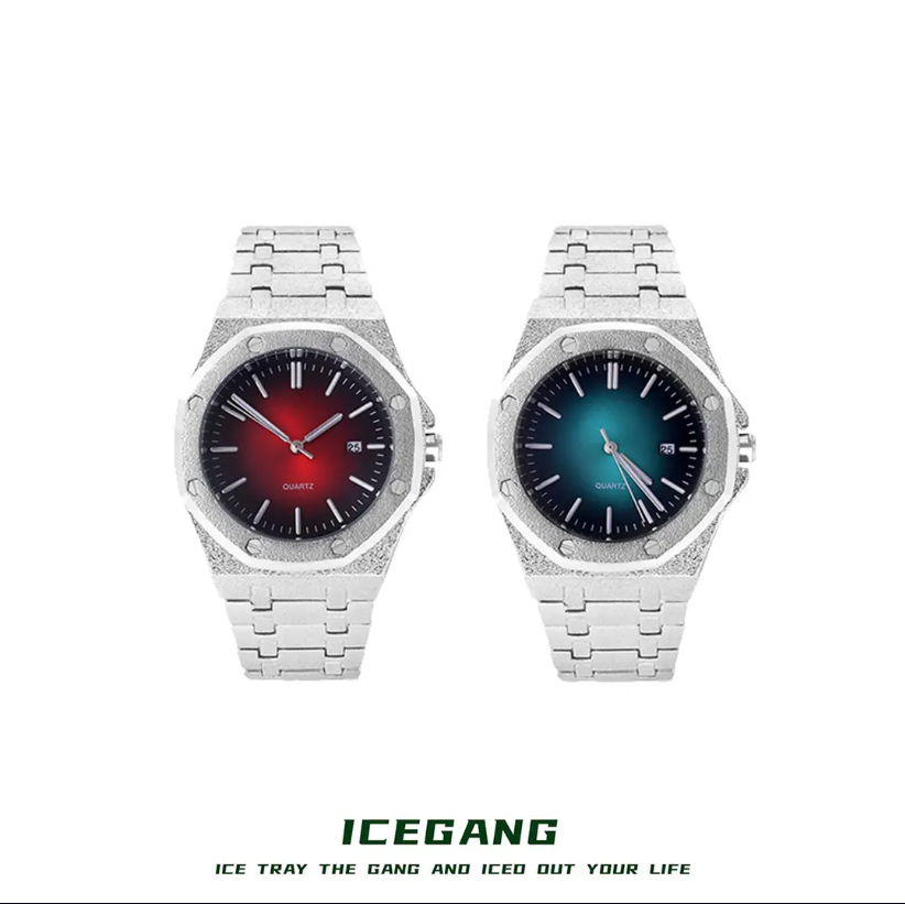 ICEGANG original stardust series gradient pink waffle matte frost gold watch small dial unisex