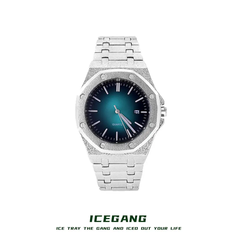 ICEGANG original stardust series gradient pink waffle matte frost gold watch small dial unisex