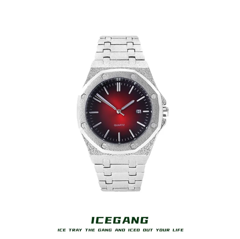ICEGANG original stardust series gradient pink waffle matte frost gold watch small dial unisex