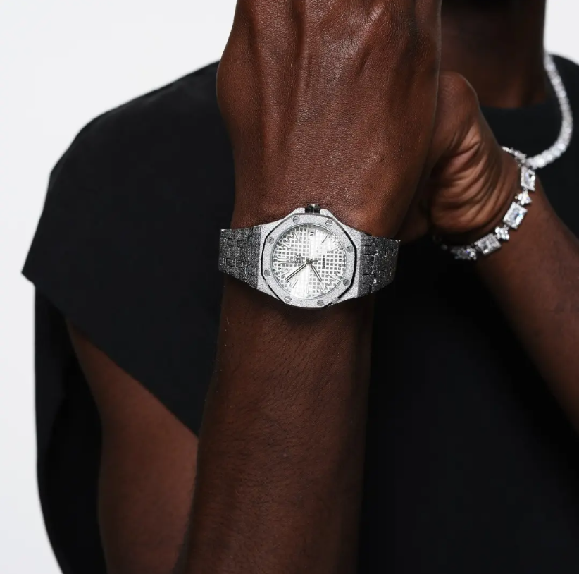 ICEGANG original waffle series moonlight white frosted gold watch