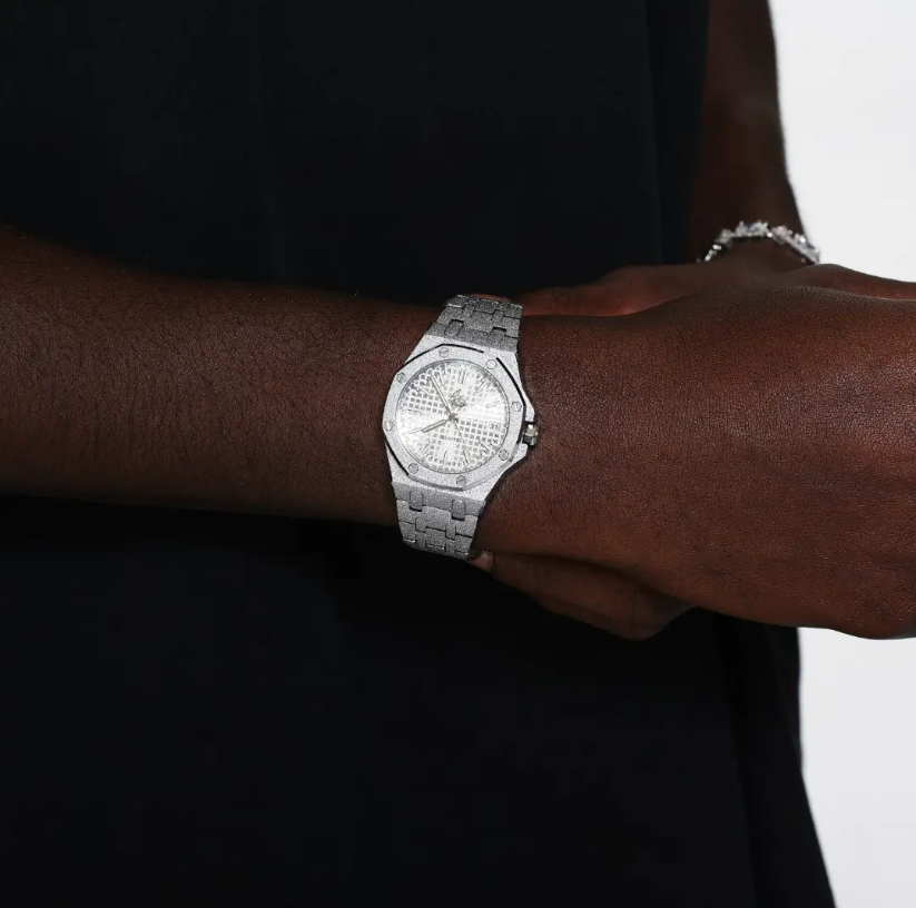 ICEGANG original waffle series moonlight white frosted gold watch