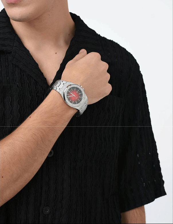 ICEGANG original stardust series gradient pink waffle matte frost gold watch small dial unisex