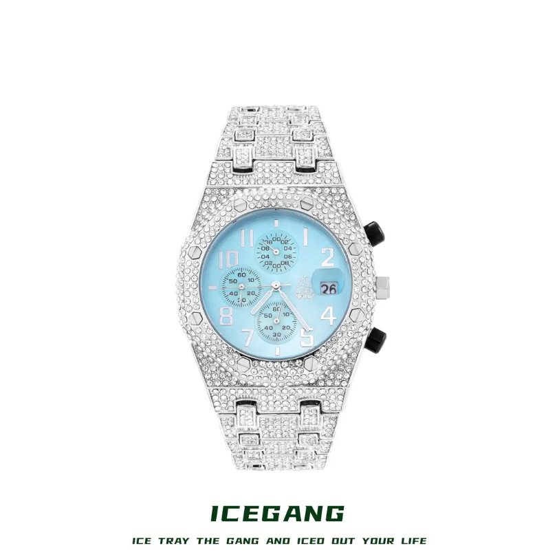 ICEGANG Maldives Blue Full Diamond Three-Eye Quartz Unisex Watch