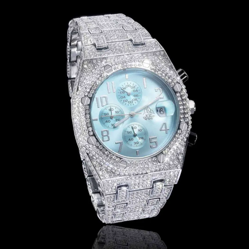 ICEGANG Maldives Blue Full Diamond Three-Eye Quartz Unisex Watch