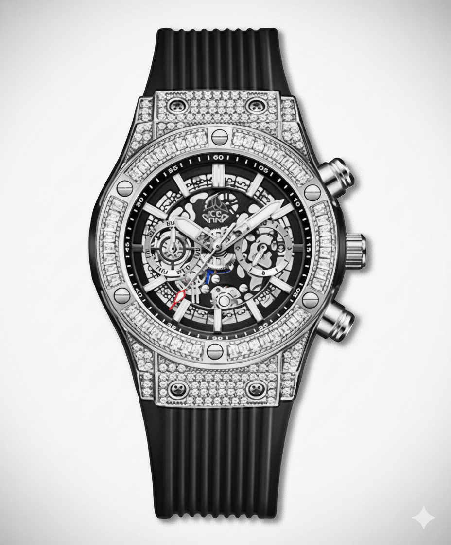 ICEGANG Star Series Mechanical Three - Eye Moissanite Couples Multi - Function Fashion Watch - icegang.us