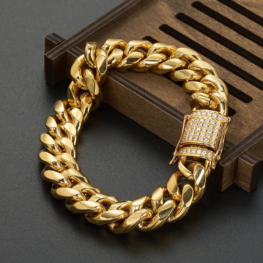 Men's Gold Moissanite Cuban Link Bracelet - icegang.us