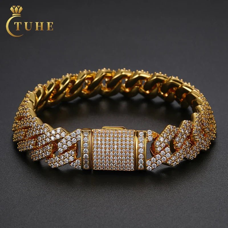 Men's Gold Moissanite Miami Cuban Link Bracelet - icegang.us