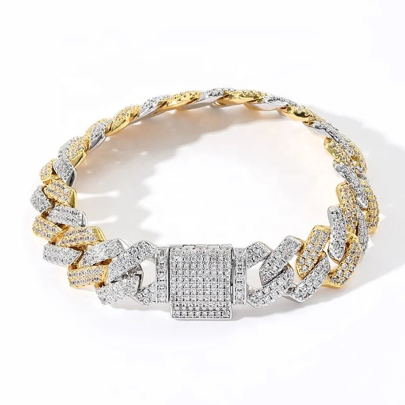 Two Tone Moissanite Cuban Link Bracelet - icegang.us