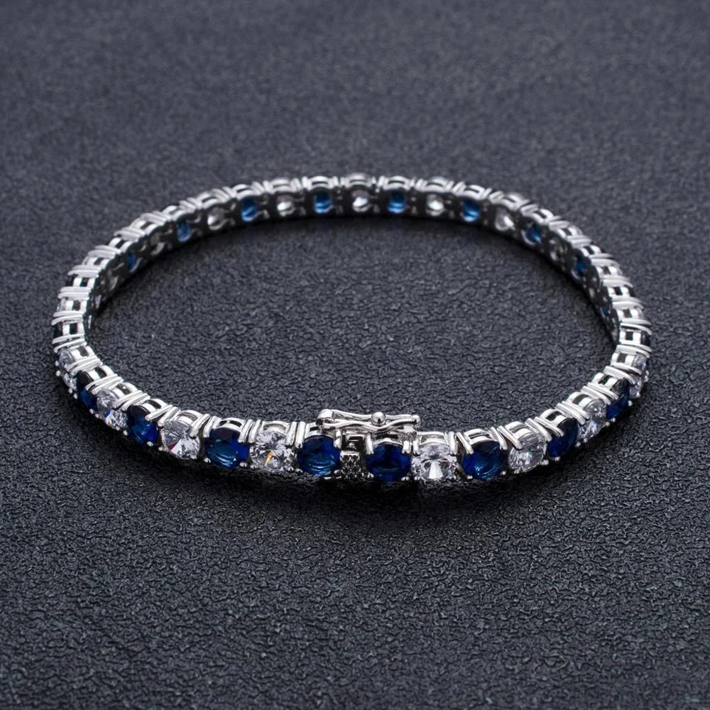 Men's Sterling Silver Blue Moissanite Tennis Bracelet - icegang.us