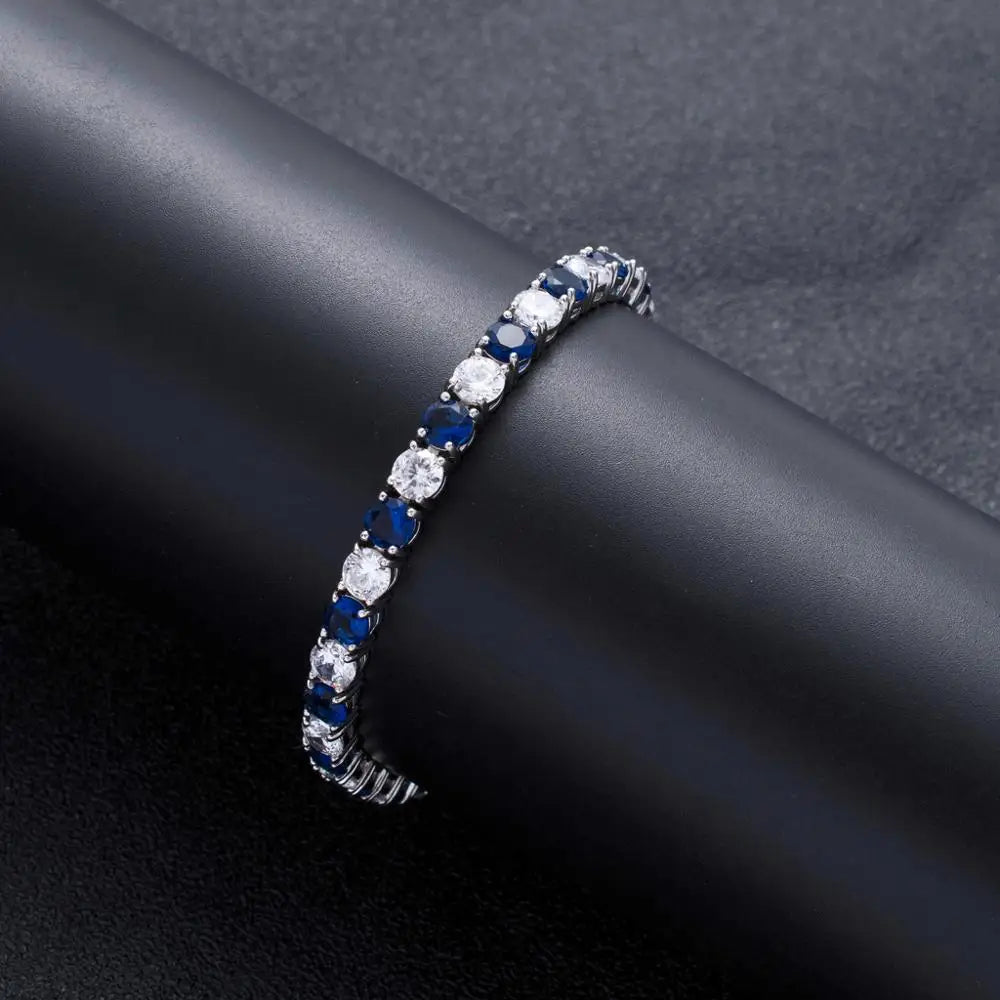 Men's Sterling Silver Blue Moissanite Tennis Bracelet - icegang.us