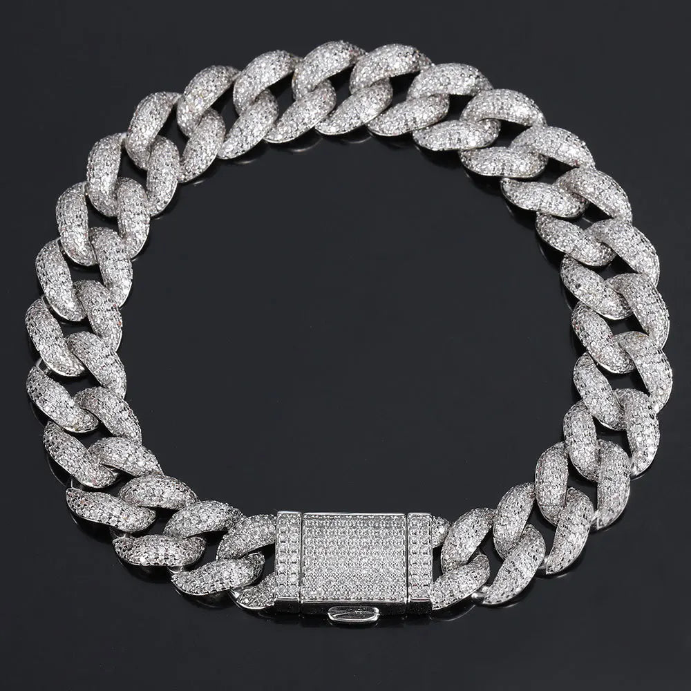 White Gold Moissanite Paved Miami Cuban Link Bracelet - icegang.us