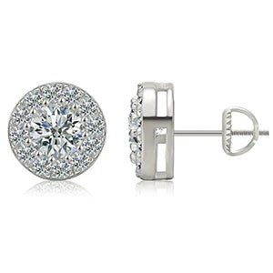 Silver Moissanite Circle Cut Micro Pave Stud Earrings - icegang.us