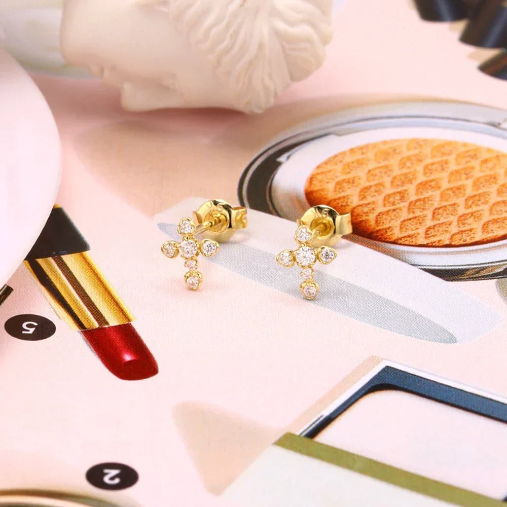 Men's Gold Moissanite Mini Cross Earrings - icegang.us