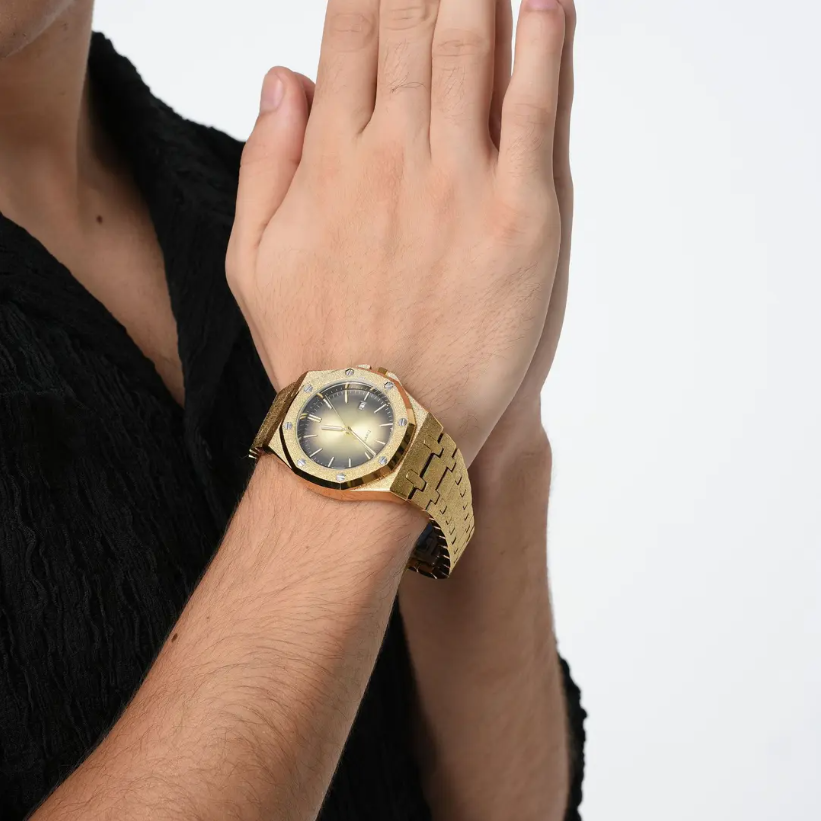 ICEGANG original salted egg yolk gradient frosted gold watch sun pattern gold watch unisex watch