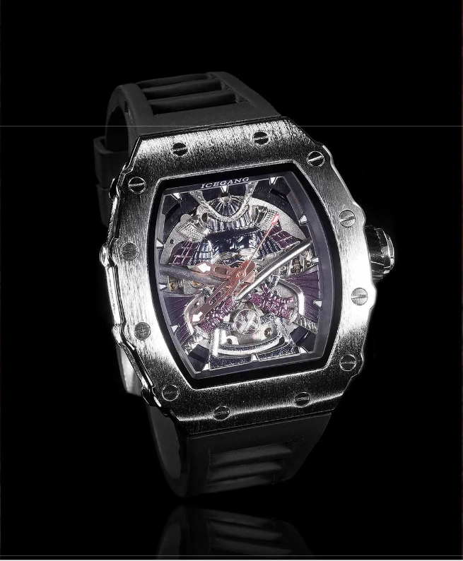 ICEGANG Chaos Warrior Silver Swordsman Mechanical Watch Unisex Automatic Movement Niche Barrel Watch Personality