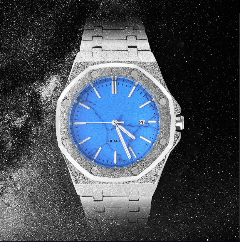 icegang turquoise dial waffle watch silver luxury statement timepiece black background