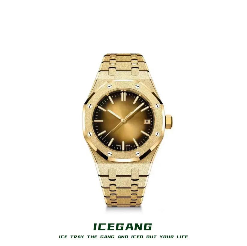 ICEGANG original salted egg yolk gradient frosted gold watch sun pattern gold watch unisex watch