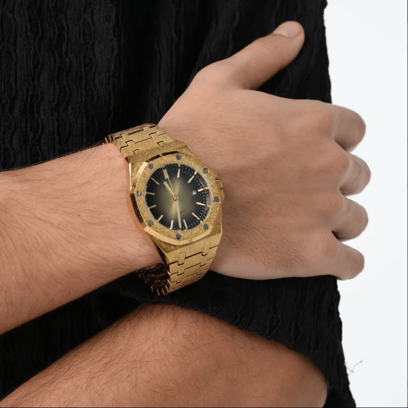 ICEGANG original salted egg yolk gradient frosted gold watch sun pattern gold watch unisex watch - icegang.us