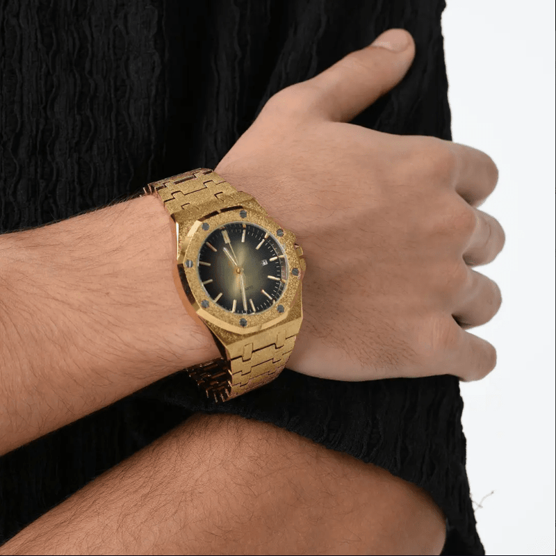 ICEGANG original salted egg yolk gradient frosted gold watch sun pattern gold watch unisex watch - icegang.us