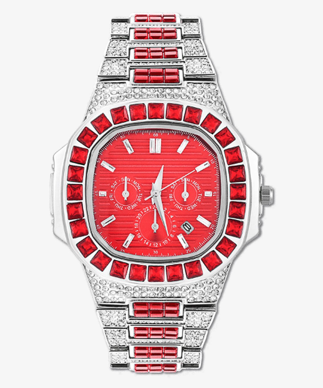 red dial gemstone iced out watch ICEGANG nautilus full diamond luxury wristwatch