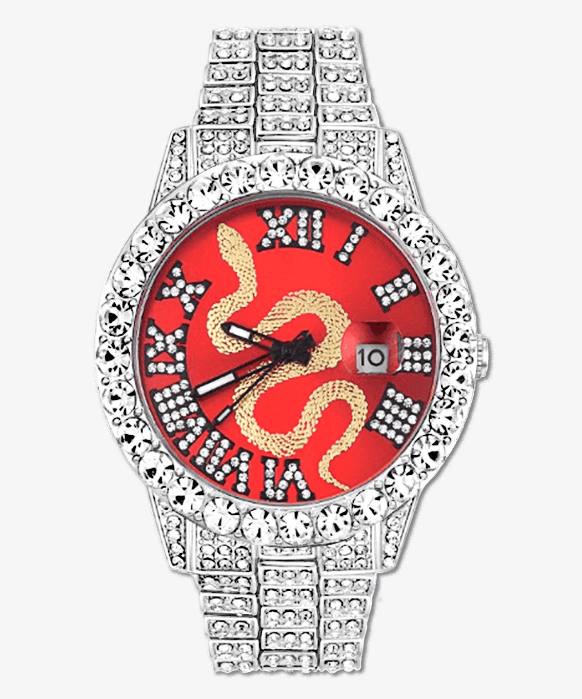 ICEGANG White and Red Snake Series Roman Diamond Watch Hiphop Trend Men and Women Couple Watch - icegang.us
