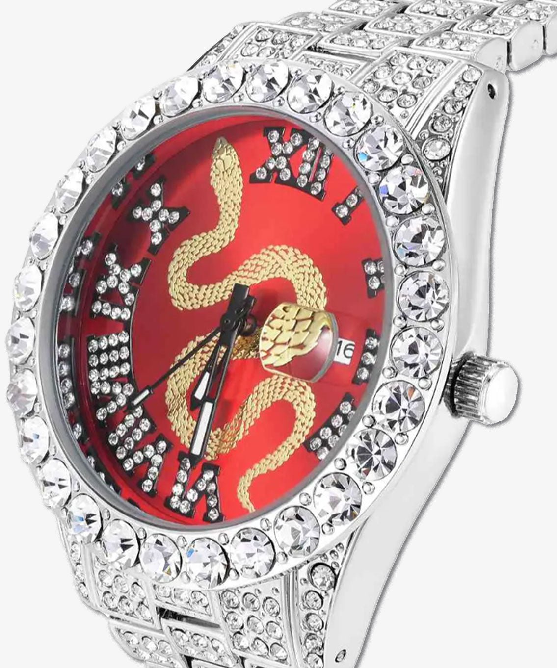 ICEGANG White and Red Snake Series Roman Diamond Watch Hiphop Trend Men and Women Couple Watch - icegang.us