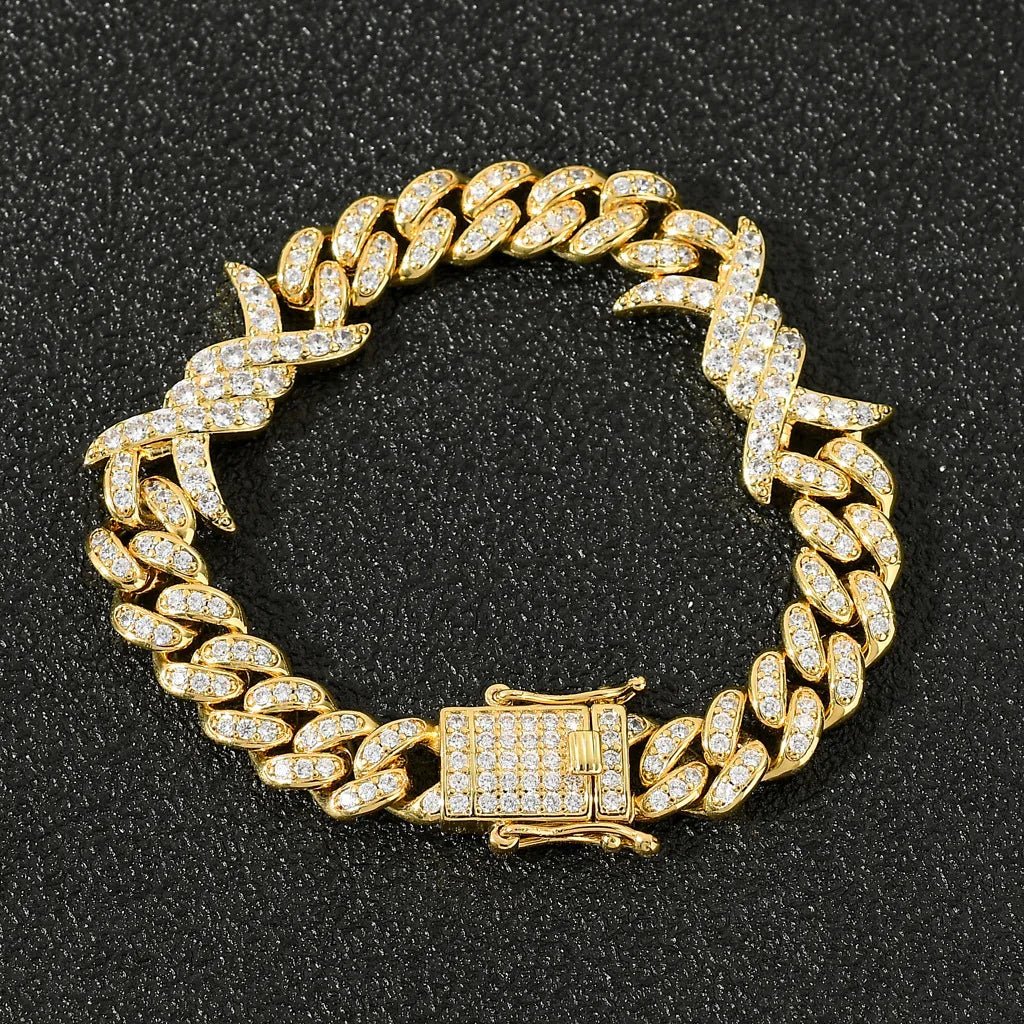 Men's Gold Moissanite Cuban Link Barbwire Bracelet - icegang.us